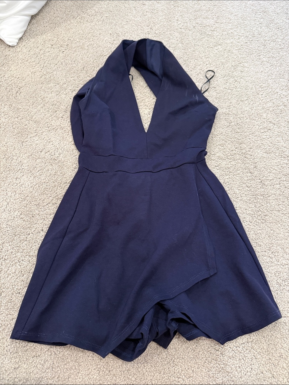Fashion Nova Navy Halter Wrap Romper Dress